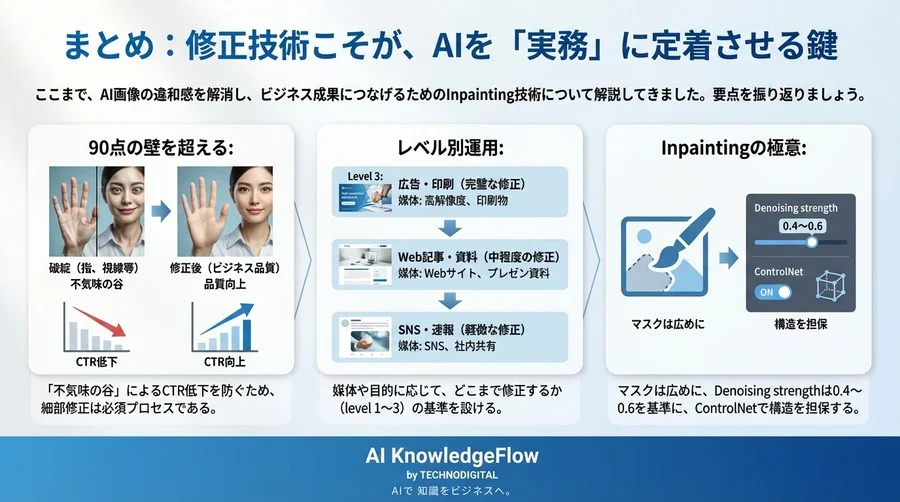 AI画像の「違和感」を成果に変える！Inpaintingによる品質向上とビジネス実装の極意 - Conclusion Image