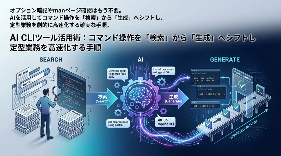 AI CLIツール活用術：コマンド操作を「検索」から「生成」へシフトし定型業務を高速化する手順