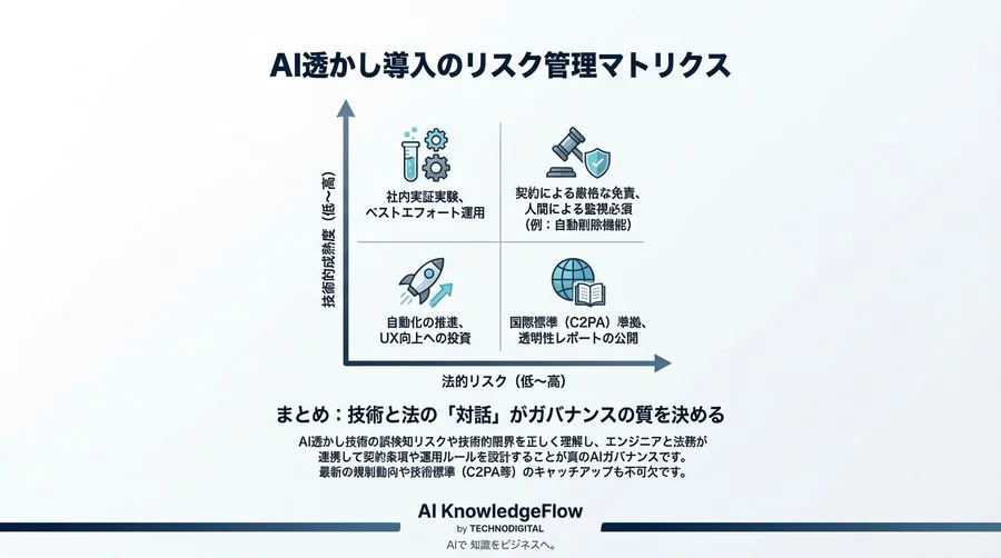 法務が直面する「AI透かし」の逆説的リスク：技術的限界とガバナンスの最適解【CTO視点】 - Conclusion Image