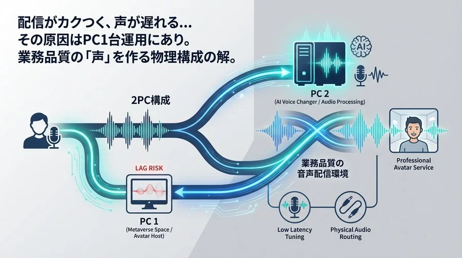 メタバース接客の品質を劇的に変える「2PC構成」の全貌：遅延と負荷を物理的に分離するプロの音響設計