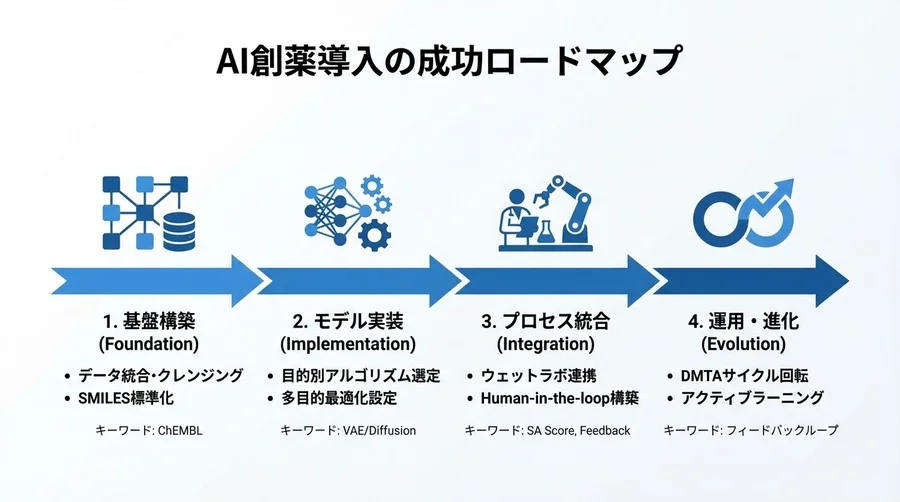 生成AIによるDe Novo設計の実装論：アルゴリズム選定からウェットラボ連携までのロードマップ - Conclusion Image