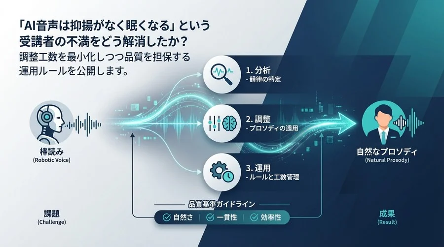 AIナレーションの「棒読み」脱却と工数管理：研修動画内製化を成功させるプロソディ調整の運用ルール