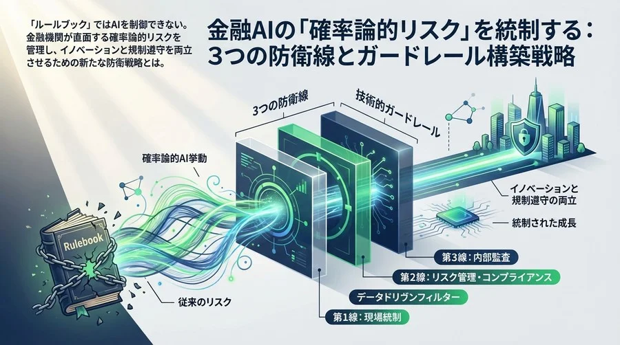 金融AIの「確率論的リスク」を統制する：3つの防衛線とガードレール構築戦略