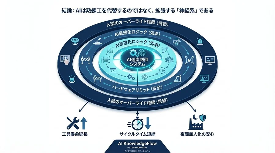 「AIに切削条件を任せて大丈夫か？」現場の不安を払拭する制御ロジックとフェイルセーフの全貌 - Conclusion Image