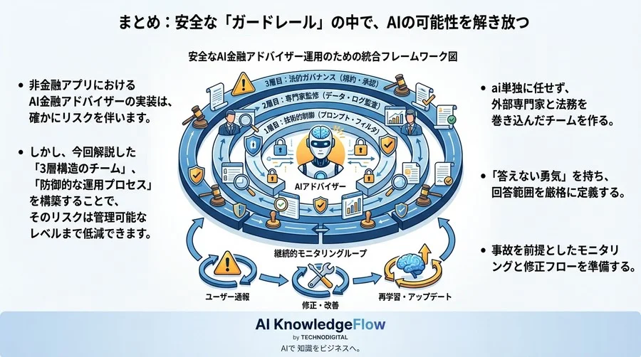非金融アプリにAI金融アドバイザーを実装する｜法リスクをゼロに近づける「3層運用体制」の極意 - Conclusion Image