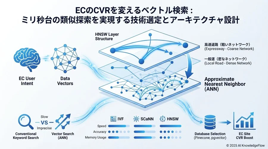 主要アルゴリズムのメカニズム比較：HNSW, IVF, SCaNN - Section Image