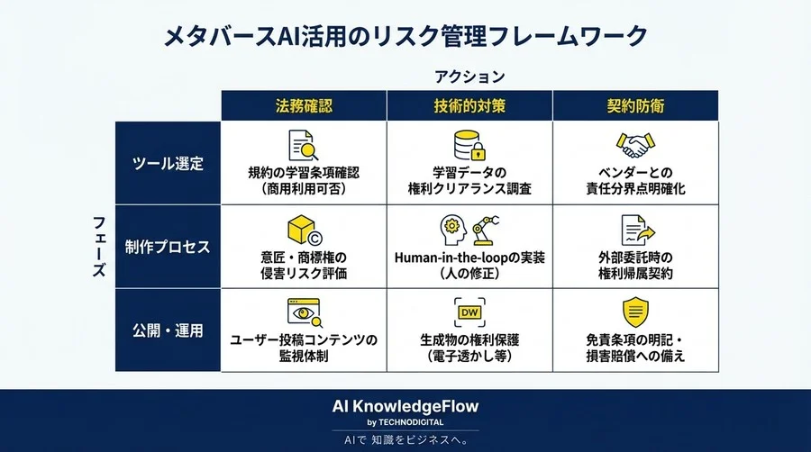 3D生成AIの法的地雷原を歩く：メタバース構築における権利侵害リスクと企業防衛の戦略地図 - Conclusion Image