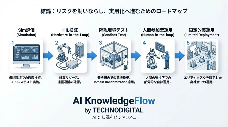 自律ロボットの行動計画に潜む「不確実性」のリスク評価と深層強化学習の実用化ロードマップ - Conclusion Image