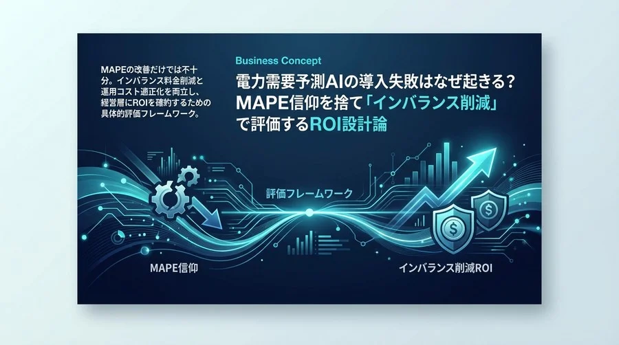 電力需要予測AIの導入失敗はなぜ起きる？MAPE信仰を捨て「インバランス削減」で評価するROI設計論