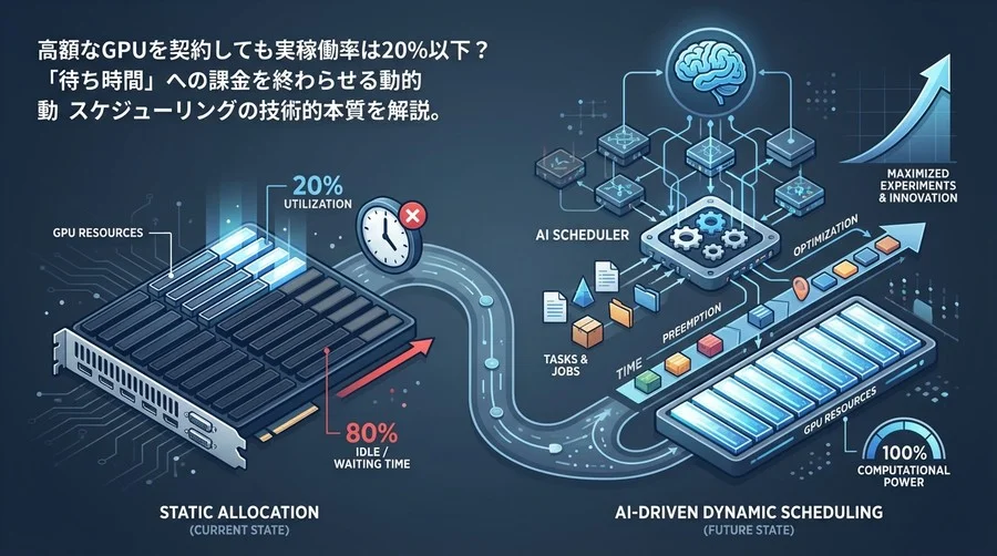 GPU稼働率20%の衝撃。AIスケジューリングで「待ち時間」を計算力に変える技術論