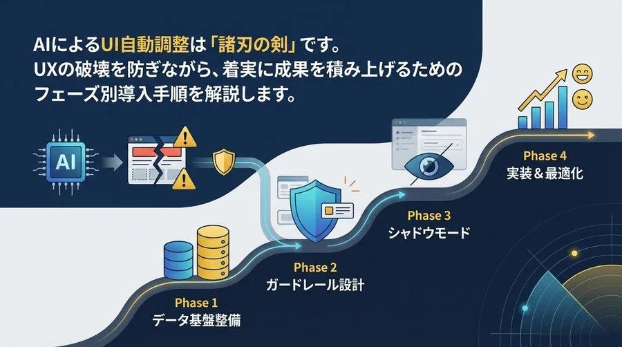 AIによるUX崩壊を防ぐ「守りの」アダプティブUI導入ロードマップ：4つのフェーズで進めるリスク管理と実装手順
