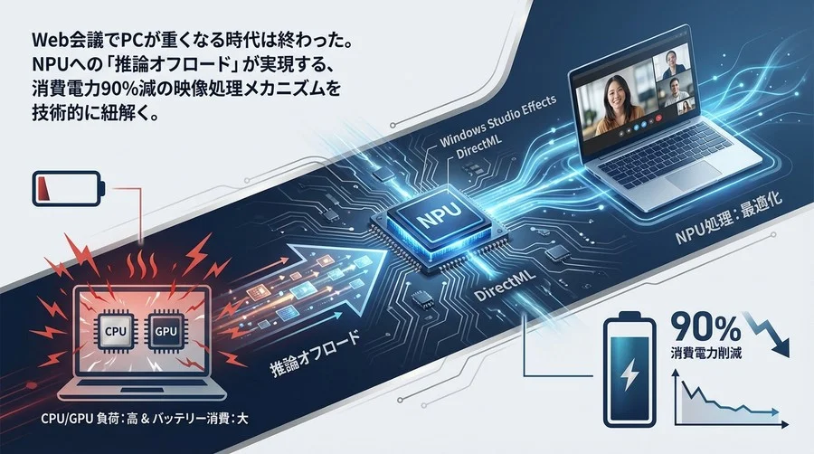 NPUへの推論オフロード：Windows Studio Effectsが実現する消費電力90%減の映像処理メカニズム