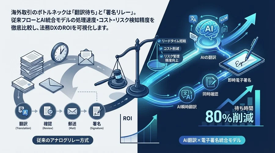 【ベンチマーク検証】多言語契約の「待ち時間」を80%削減？AI翻訳×電子署名統合モデルの費用対効果