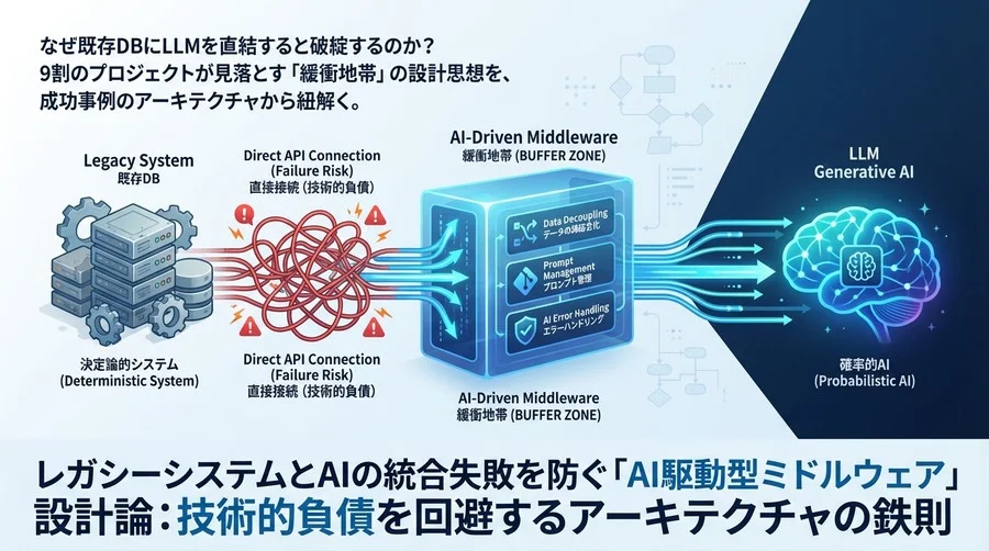 レガシーシステムとAIの統合失敗を防ぐ「AI駆動型ミドルウェア」設計論：技術的負債を回避するアーキテクチャの鉄則