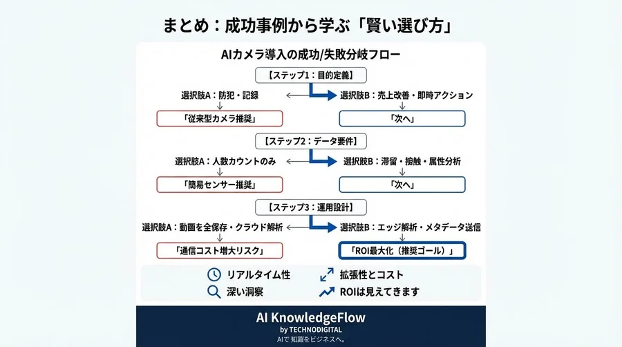店舗分析AIカメラの「データ死蔵」を防ぐ選定術：ROIを最大化するエッジ解析とコスト構造の真実 - Conclusion Image