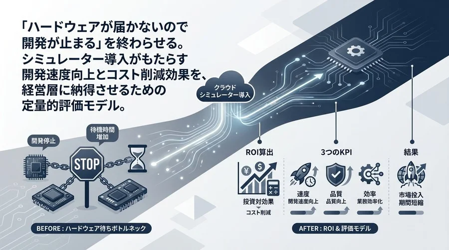 「ハードウェア待ち」による開発停止をゼロにする：シミュレーター導入のROI算出と評価モデル