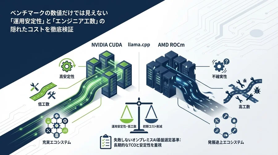 llama.cpp運用の「見えないコスト」：NVIDIA CUDA vs AMD ROCm 安定性と工数の徹底検証