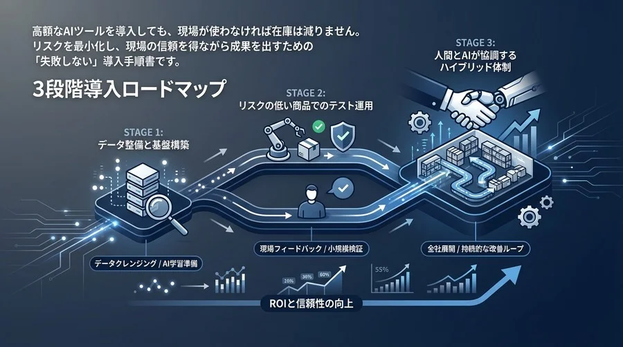 在庫最適化AIで現場を混乱させないための「3段階導入ロードマップ」