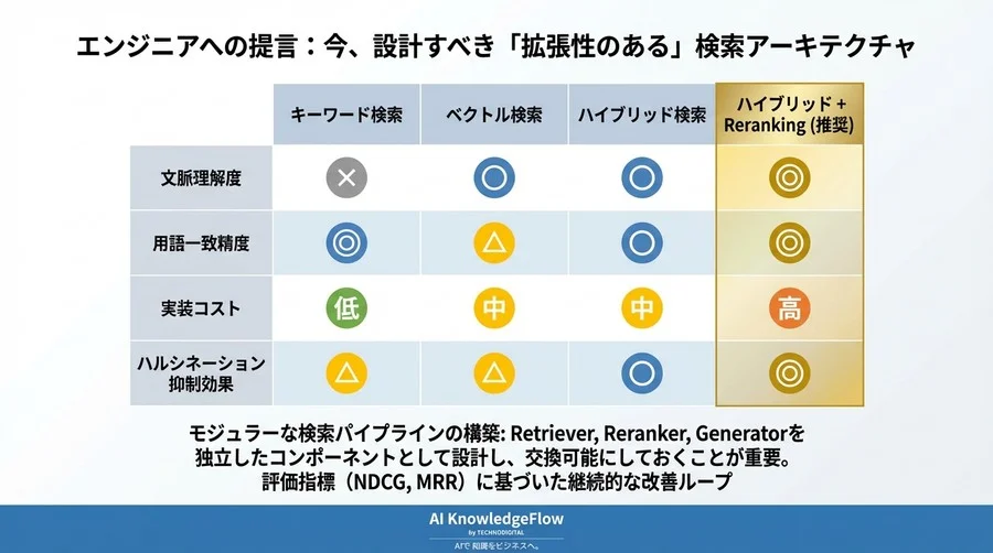 RAG精度向上の鍵は「再ランキング」。ベクトル検索の限界を突破するハイブリッド実装戦略 - Conclusion Image