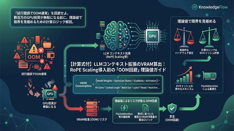 【計算式付】LLMコンテキスト拡張のVRAM算出：RoPE Scaling導入前の「OOM回避」理論値ガイド
