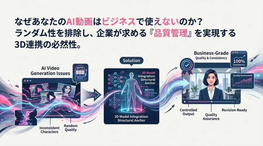 AI動画がビジネスで使えない本当の理由：『ガチャ』を排除し品質を保証する3D連携の必然性