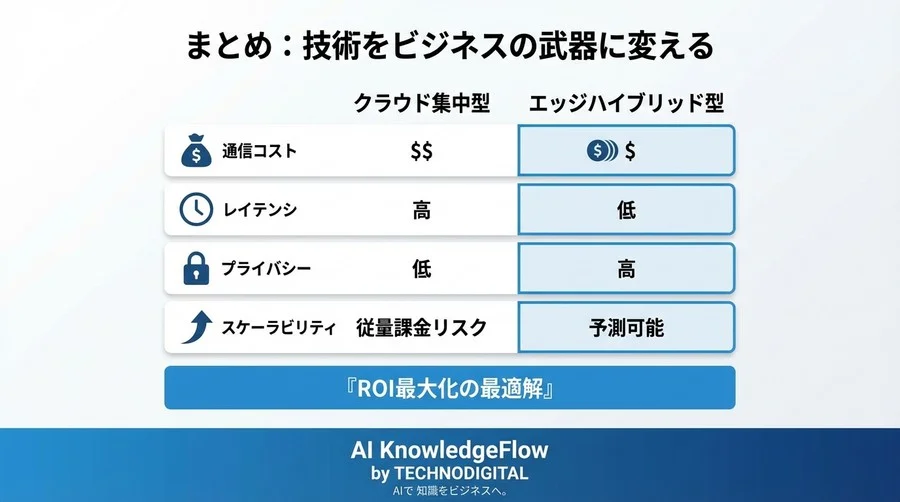 クラウド破産を回避せよ：エッジAIによる通信費90%削減の実装とROI最大化の設計論 - Conclusion Image