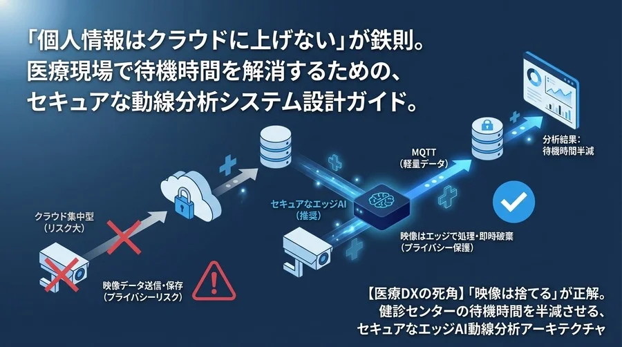 【医療DXの死角】「映像は捨てる」が正解。健診センターの待機時間を半減させる、セキュアなエッジAI動線分析アーキテクチャ