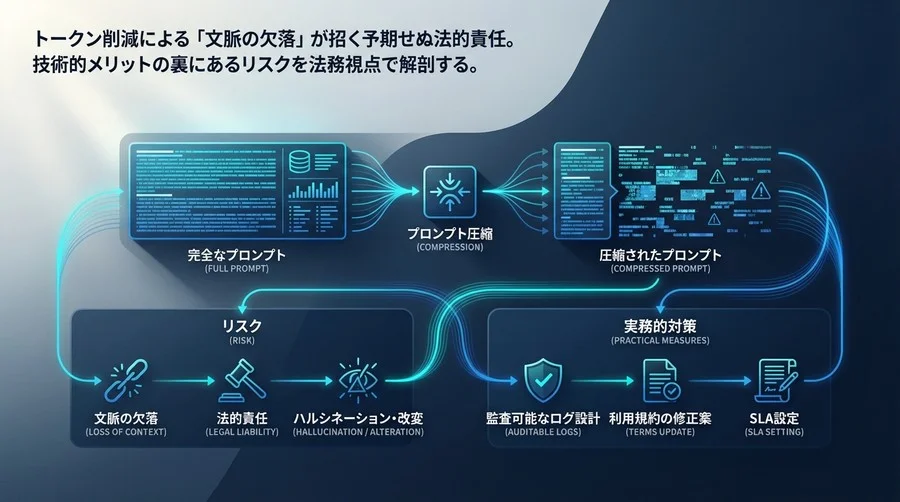 プロンプト圧縮の法的落とし穴：トークン削減が招く「改変」リスクと実務的対策