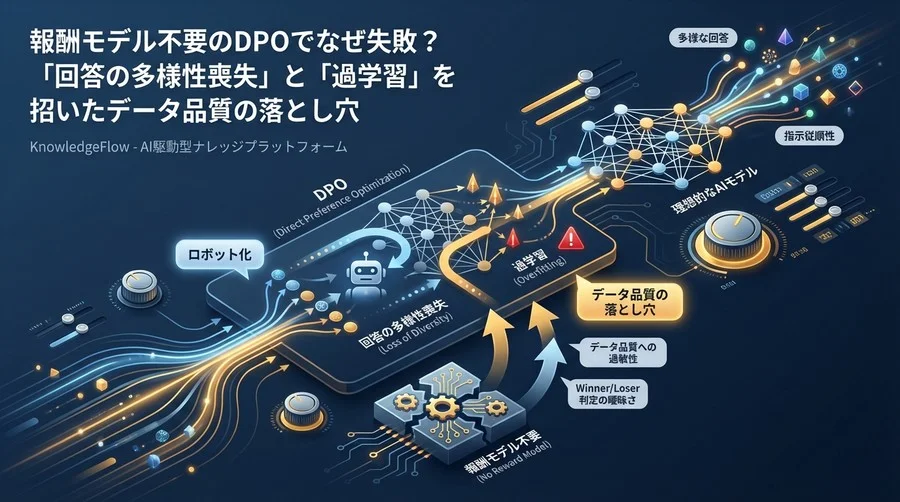 報酬モデル不要のDPOでなぜ失敗？「回答の多様性喪失」と「過学習」を招いたデータ品質の落とし穴