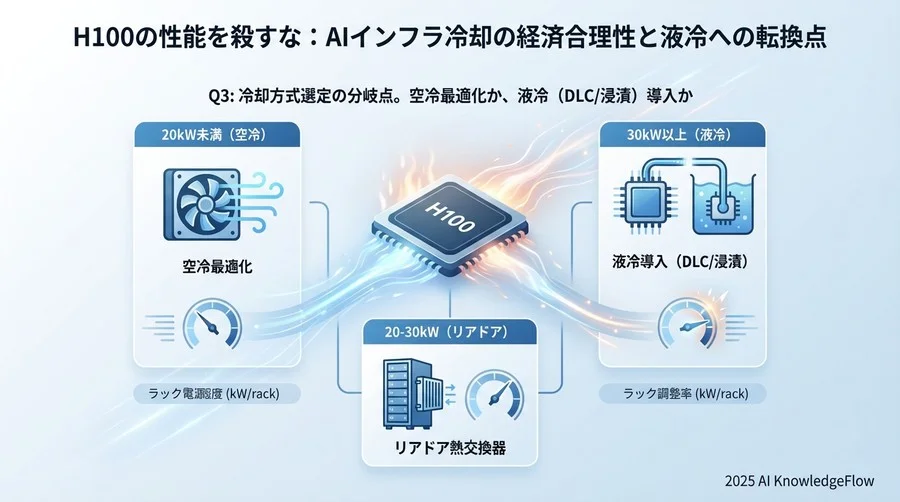 Q3: 冷却方式選定の分岐点。空冷最適化か、液冷（DLC/浸漬）導入か - Section Image