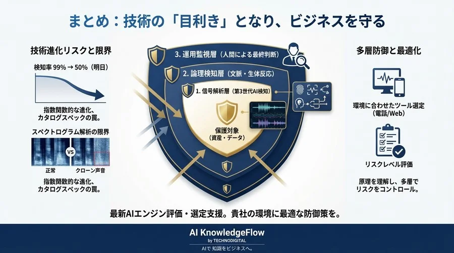 「検知率99%」が突破された理由：ボイスクローン検知の失敗事例とスペクトログラム解析の限界 - Conclusion Image