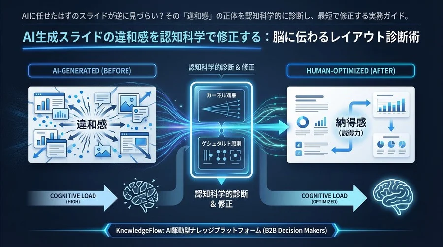 AI生成スライドの違和感を認知科学で修正する：脳に伝わるレイアウト診断術