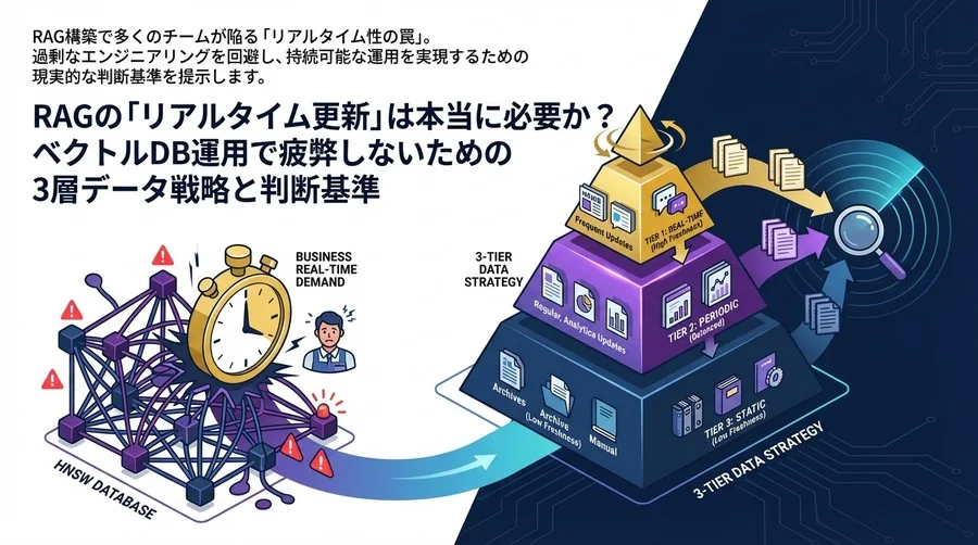 RAGの「リアルタイム更新」は本当に必要か？ベクトルDB運用で疲弊しないための3層データ戦略と判断基準