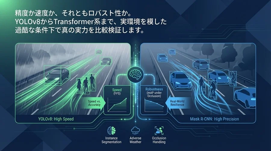 自動運転AIの眼：YOLOv8対Mask R-CNN、過酷な実環境で試されるインスタンス分割の真価