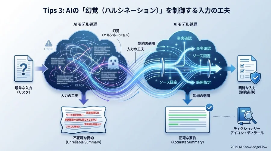 Tips 3：AIの「幻覚（ハルシネーション）」を制御する入力の工夫 - Section Image
