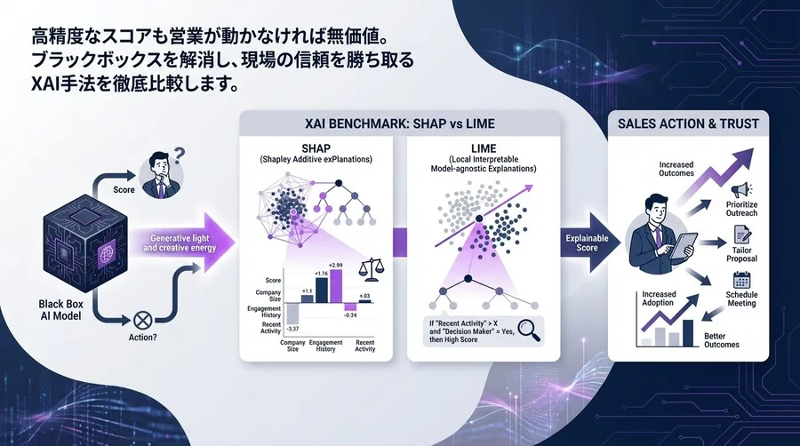 【XAIベンチマーク】営業が「動ける」AIスコアの条件：SHAP vs LIME 徹底比較と現場定着の鍵