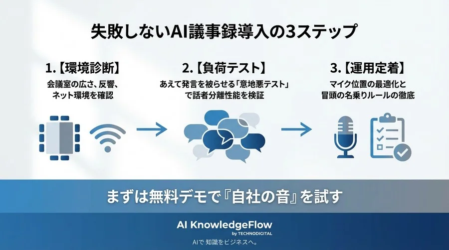 AI議事録の価値は「話者分離」で決まる。多人数会議のブラックボックスを解消する技術比較と選定ガイド - Conclusion Image