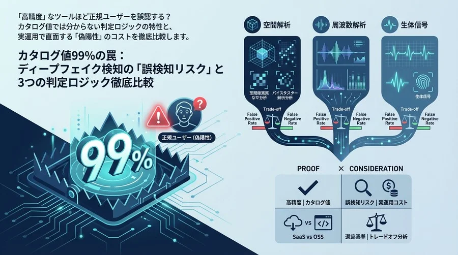 カタログ値99%の罠：ディープフェイク検知の「誤検知リスク」と3つの判定ロジック徹底比較