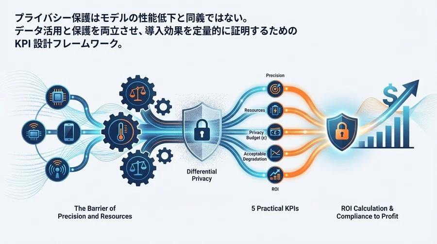 エッジAIの差分プライバシー導入：精度とリソースの壁を越える「5つの実践的KPI」とROI算出法