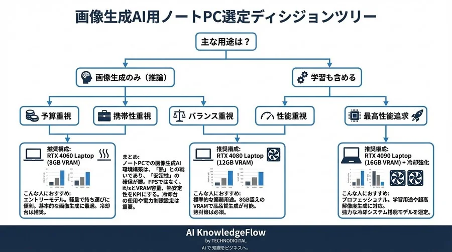 ノートPCで画像生成AIを運用する現実解：モバイルGPU性能と熱対策のKPI設計 - Conclusion Image