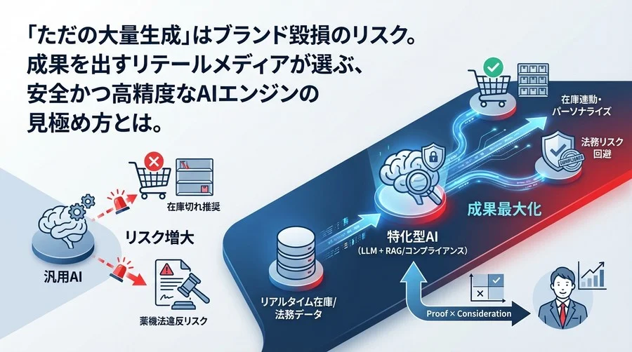 リテールメディアの成果を左右するAI選定眼：在庫連動と法務リスクを制する「特化型LLM」の条件