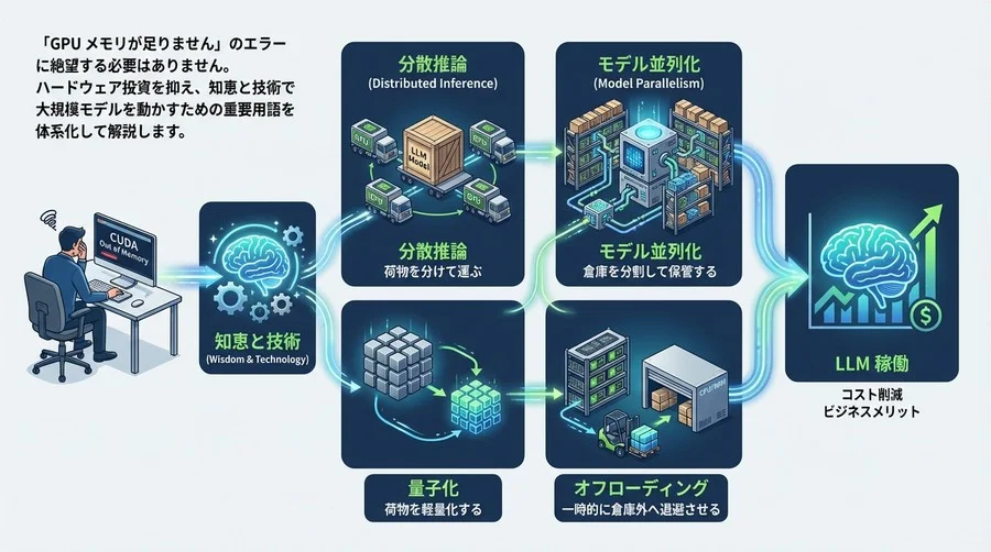 GPUメモリ不足は知恵で解決する。VRAM限界を突破しLLMを分散稼働させるための技術用語体系