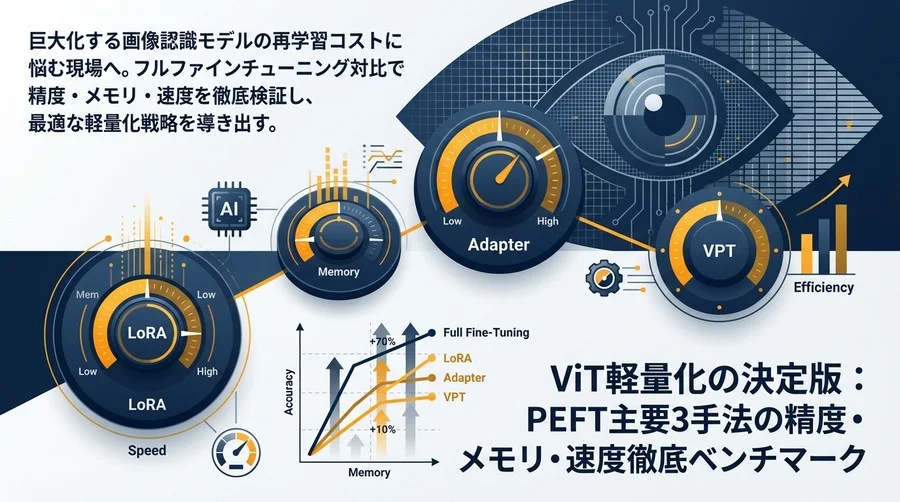 ViT軽量化の決定版：PEFT主要3手法の精度・メモリ・速度徹底ベンチマーク