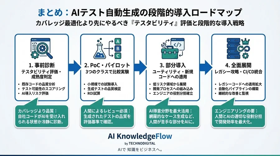 AIテスト自動生成で失敗しないための事前診断：カバレッジ最適化より先にやるべき「テスタビリティ」評価 - Conclusion Image