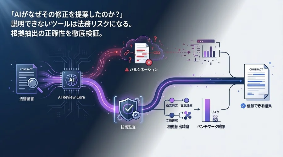 契約書レビューAIの「嘘」を見抜く技術監査：根拠抽出精度とハルシネーションの実測ベンチマーク