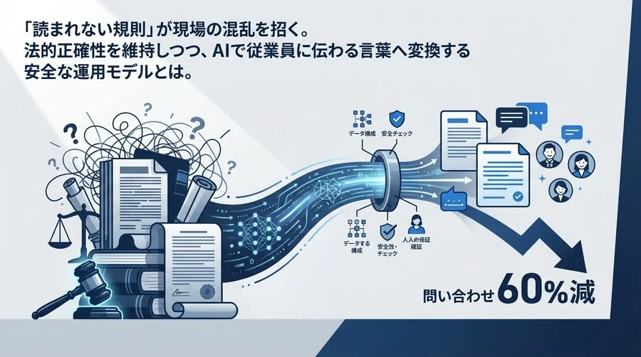 「読まれない就業規則」をAIで「伝わる言葉」へ。問い合わせ60%減を実現する安全な自動要約・解説システム構築術