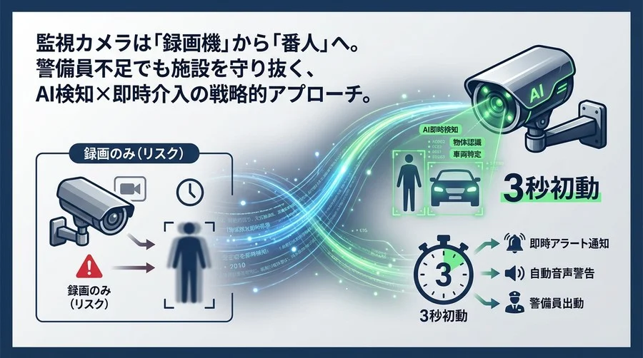 「録画」だけの監視カメラはリスクでしかない：AIによる即時検知と「3秒初動」で実現する鉄壁の施設防衛戦略