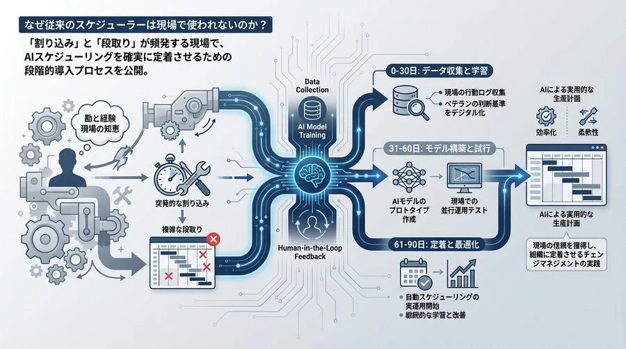 多品種・少量生産のスケジューリング自動化：現場の「勘」をAIに学習させ定着させる90日導入ロードマップ