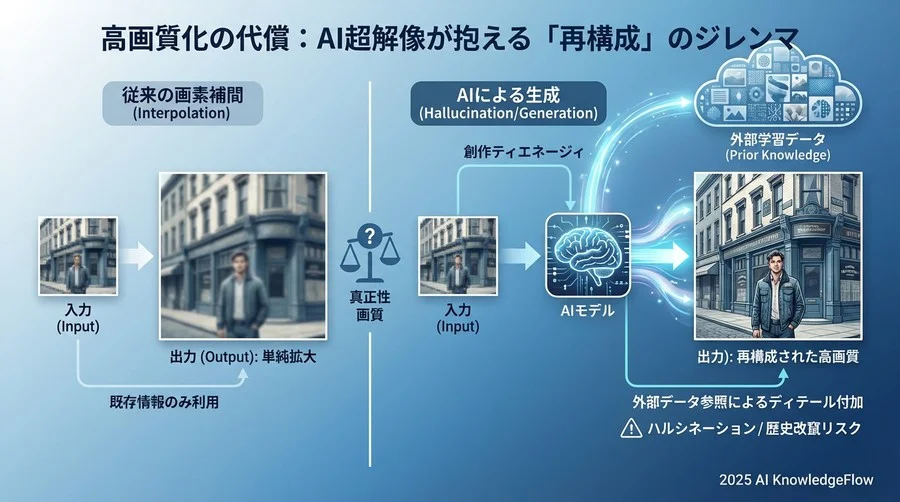 高画質化の代償：AI超解像が抱える「再構成」のジレンマ - Section Image