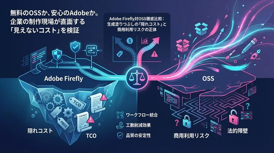 Adobe Firefly対OSS徹底比較：生成塗りつぶしの「隠れコスト」と商用利用リスクの正体